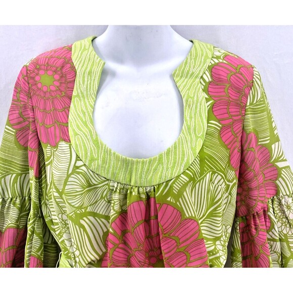 Trina Turk Silk Dress 8 Floral Print Shift Coastal Preppy Retro USA with belt - Picture 4 of 12